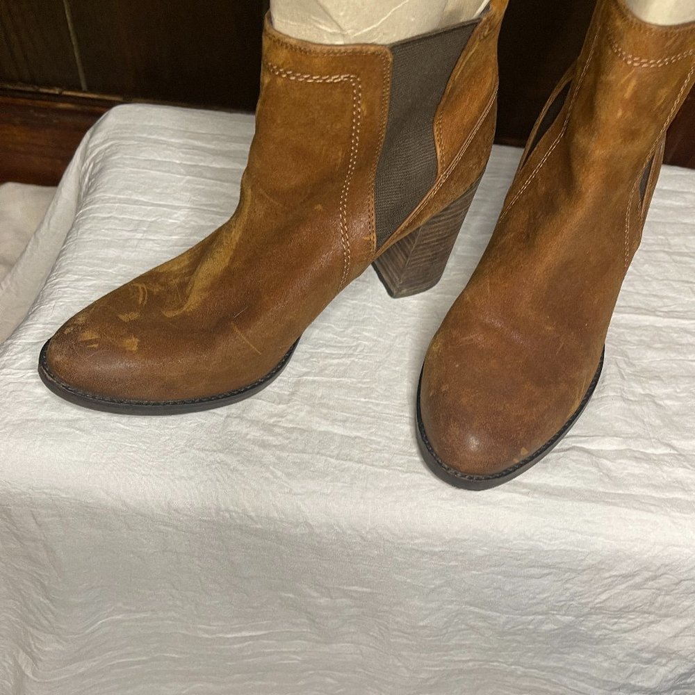 Franco Sarto. High heeled suede booties.